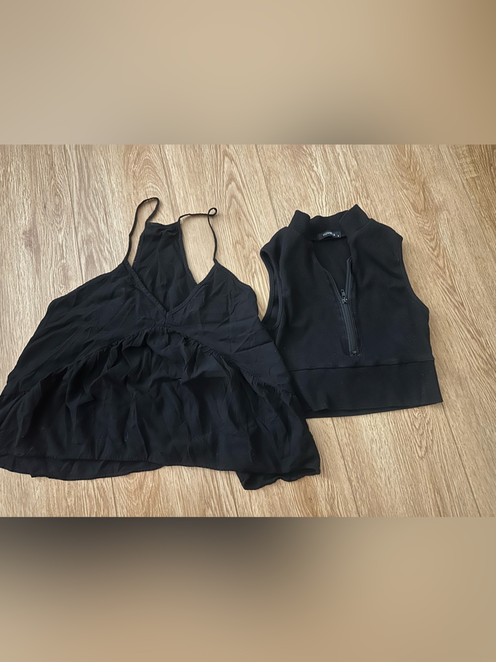 Black Layered Tank Top & Black Zip Crop Vest Set bundle size small